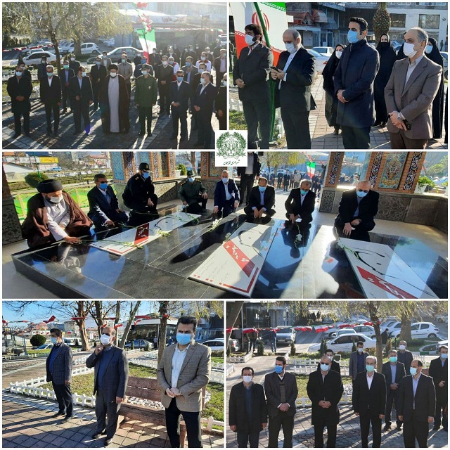 گلزار شهدای گمنام لاهیجان در نخستین روز دهه مبارک فجر گلباران شد